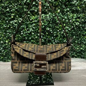 Fendi Zucca Double Flap Baguette Tobacco
